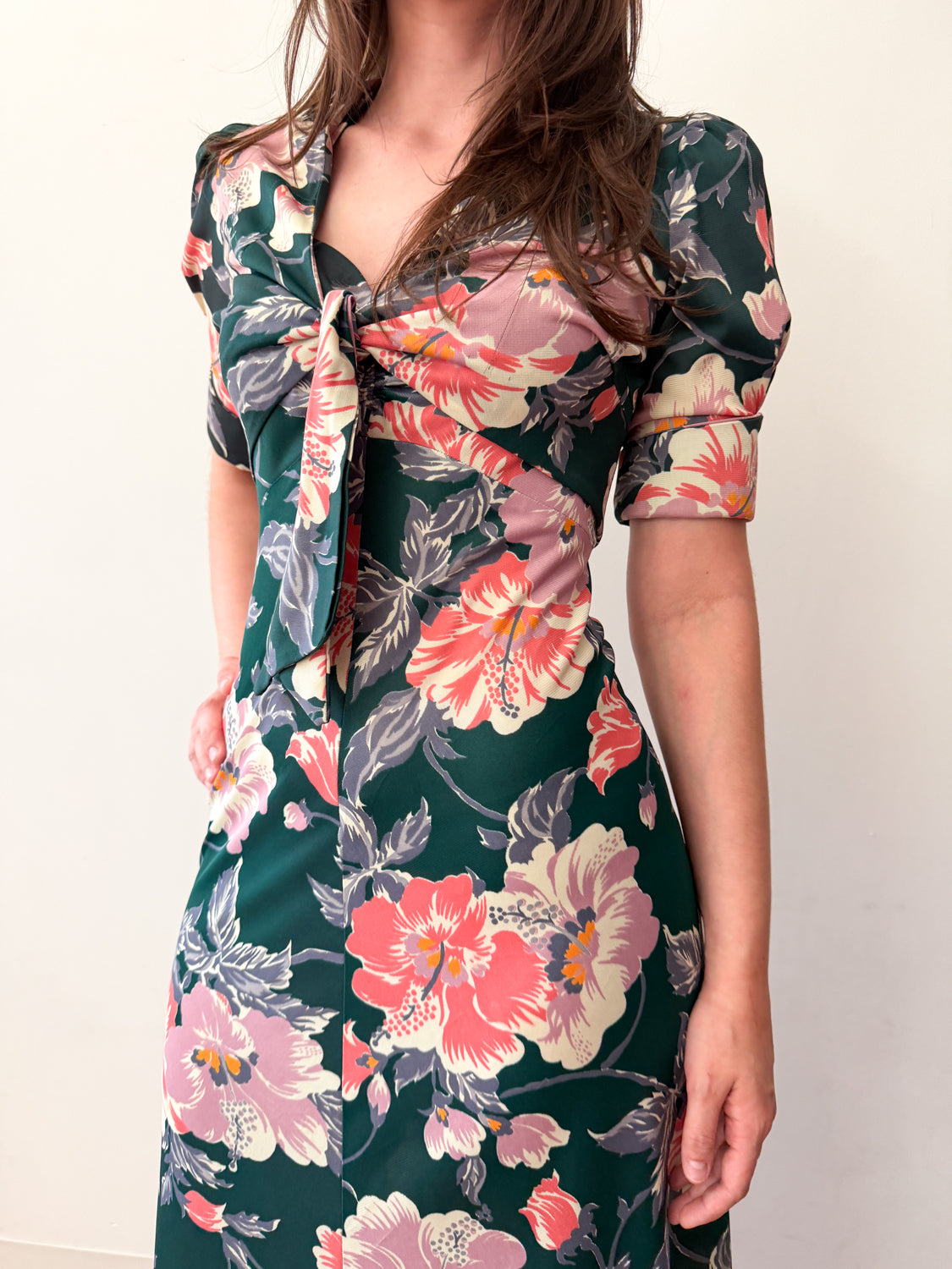 1970s does 1940s Watercolor Floral Blossoms Dress and Matching Jacket Set