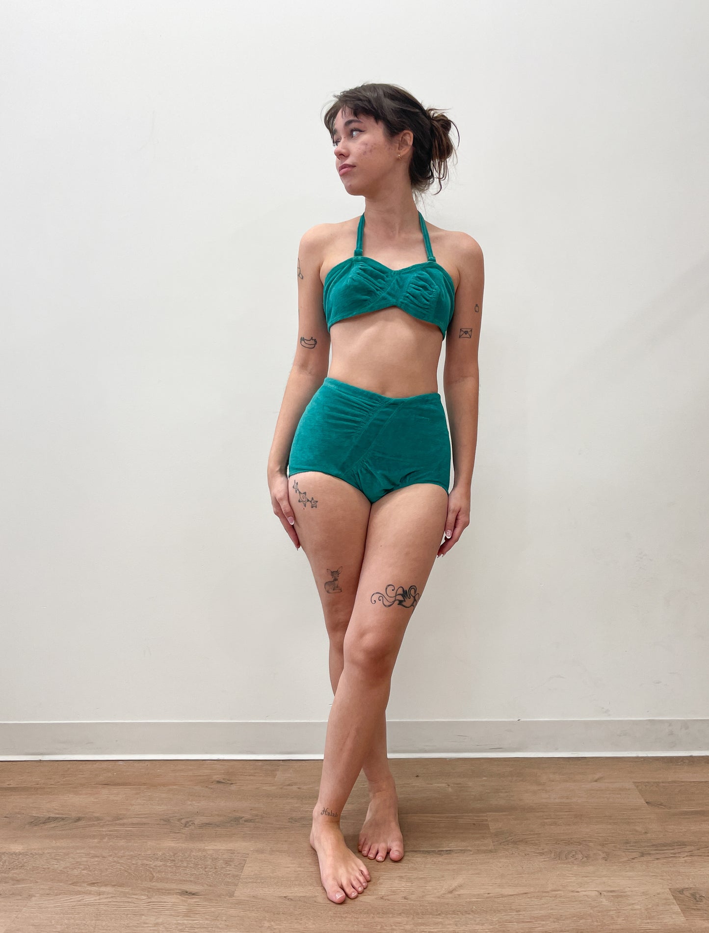 1950's Vintage Aqua High Waist Halter Pinup Bikini Swimsuit