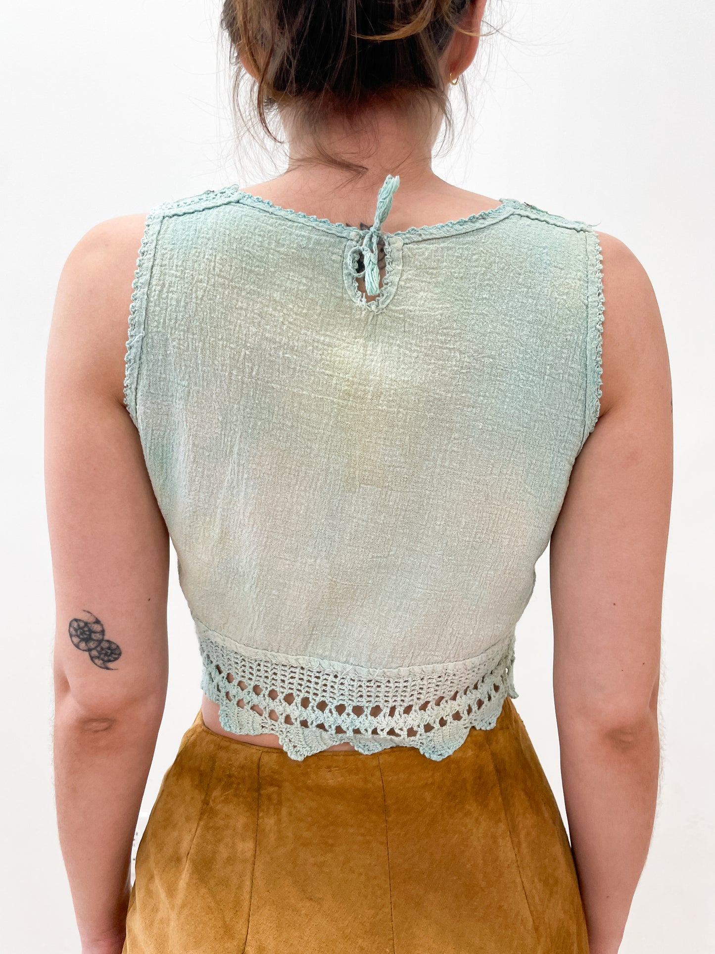 1970's Vintage Pastel Dyed Gauze Crochet Crop Top