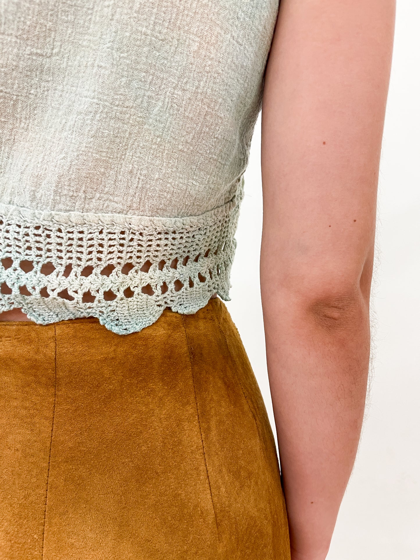1970's Vintage Pastel Dyed Gauze Crochet Crop Top