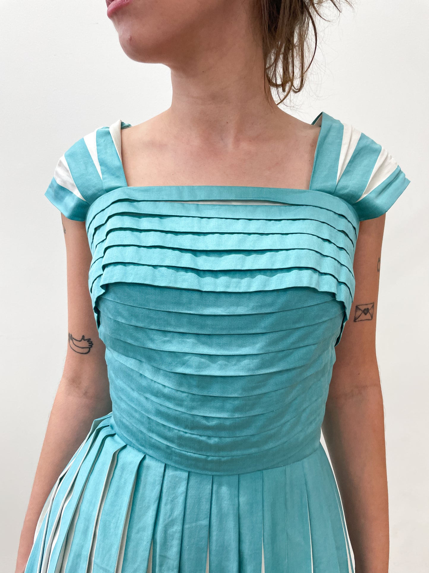 1950s Vintage Teal and White New Look Party Dress