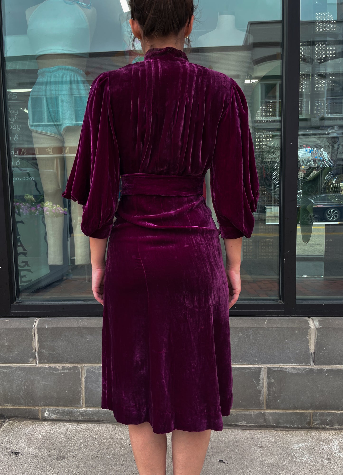 1920s Vintage Plum Silk Velvet Dress with Brass Tassles
