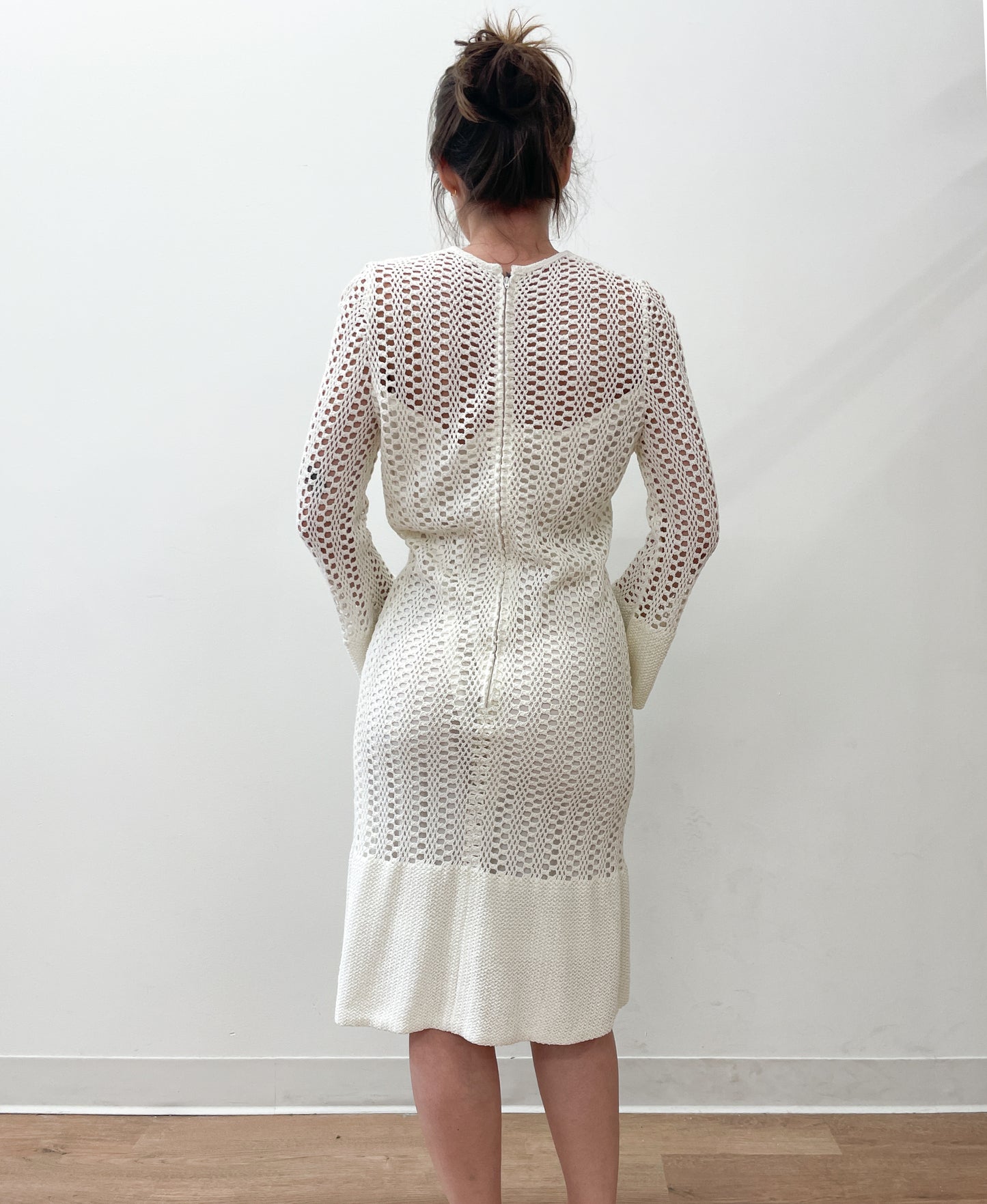 1970's Vintage White Crochet Dress with Bell Sleeves