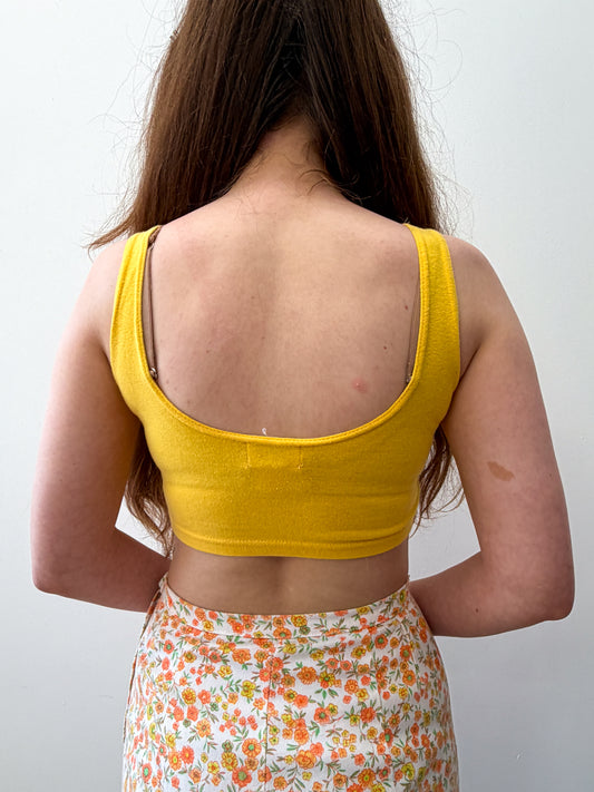 1990s Vintage Bright Yellow Cotton Crop Top