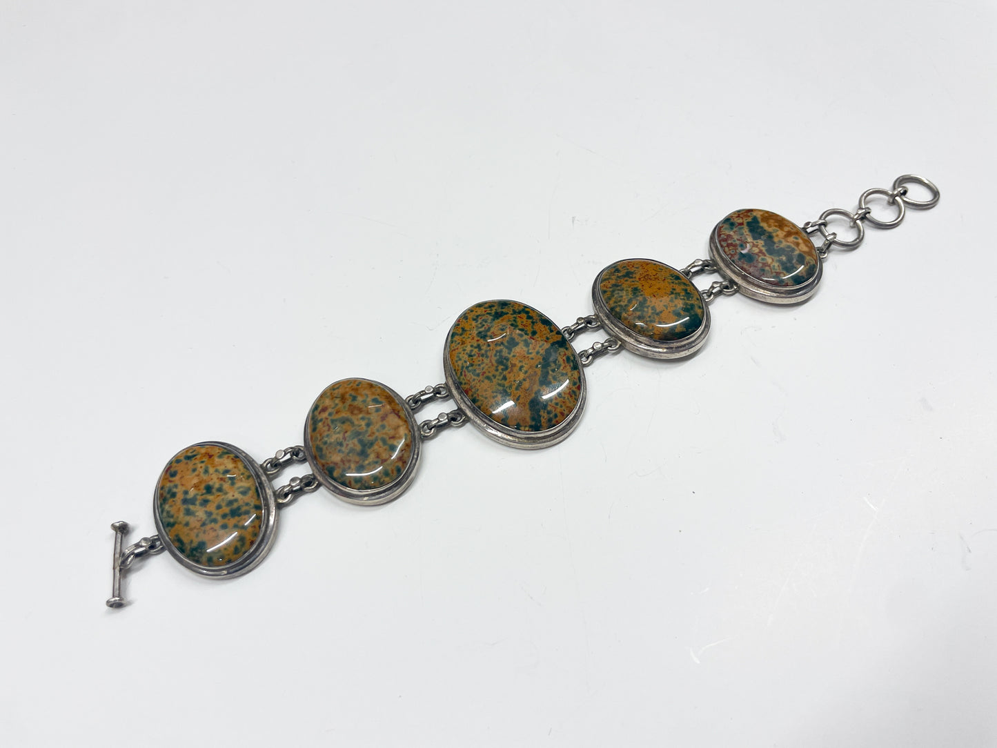 1970s Vintage Sterling and Jasper 5 Ovals Bracelet