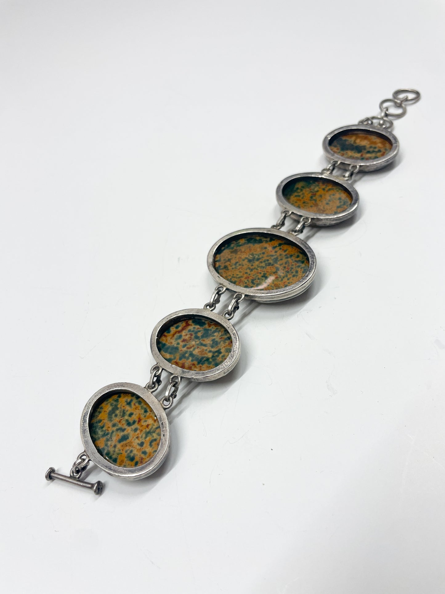 1970s Vintage Sterling and Jasper 5 Ovals Bracelet