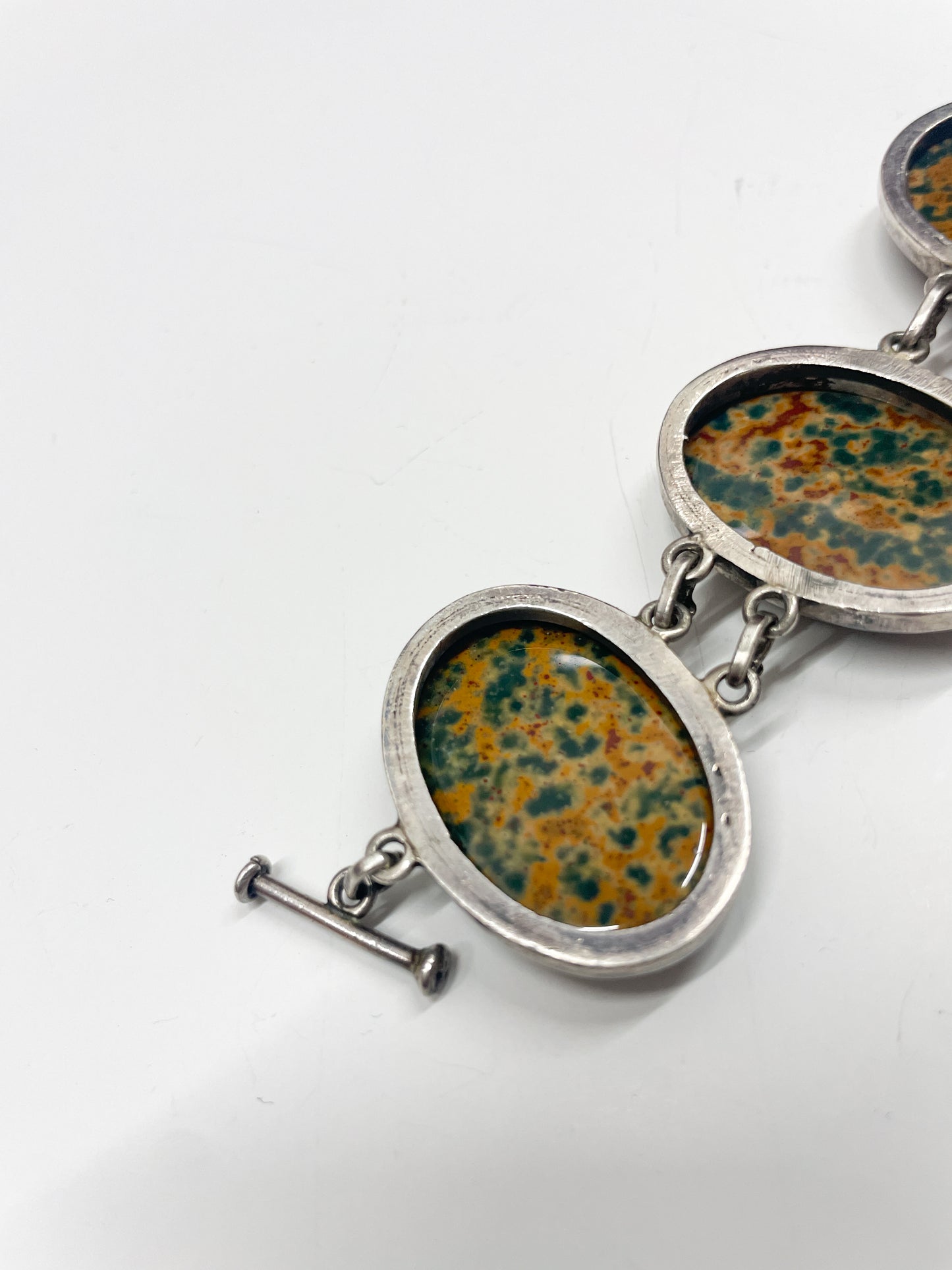 1970s Vintage Sterling and Jasper 5 Ovals Bracelet