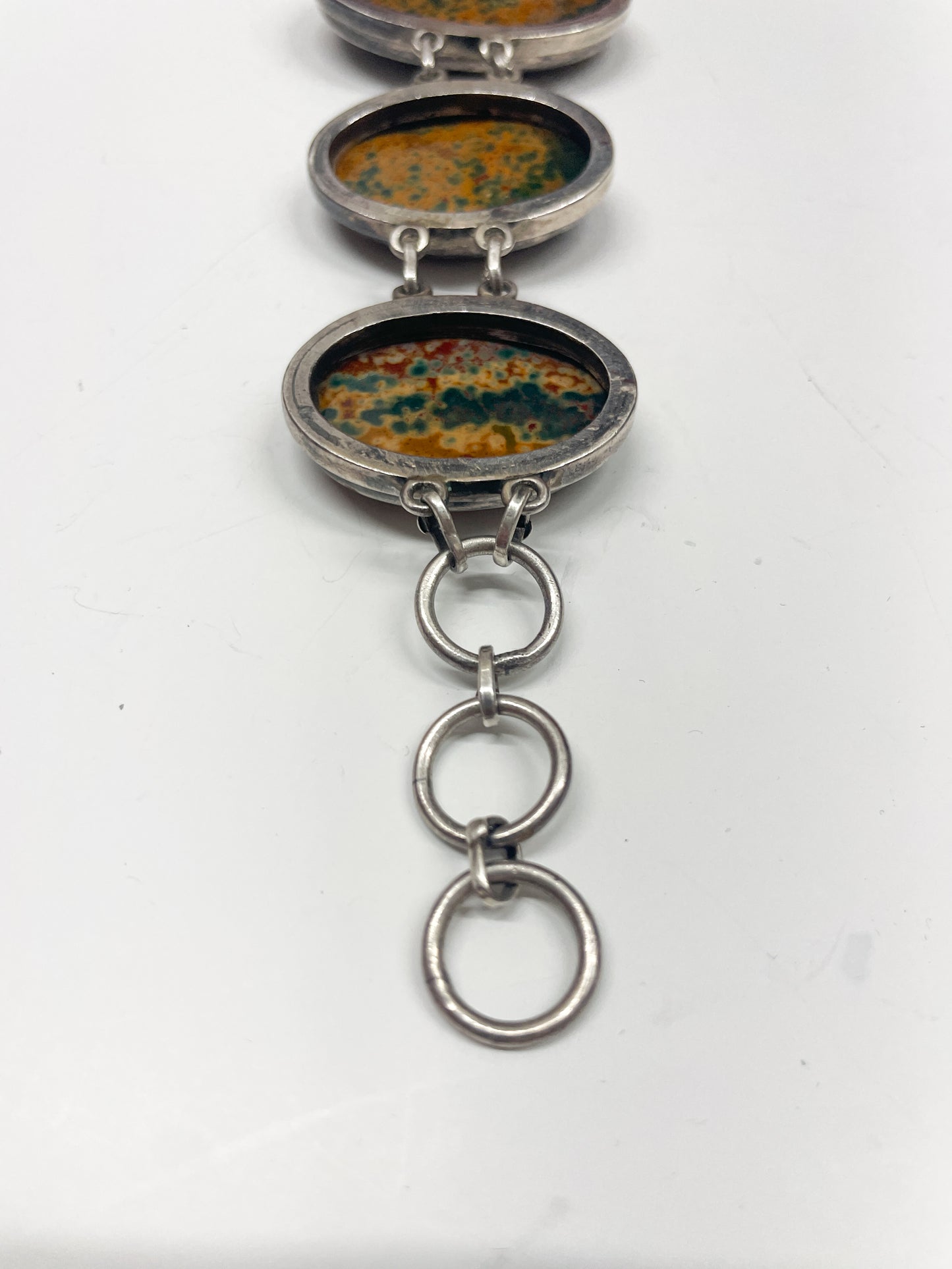 1970s Vintage Sterling and Jasper 5 Ovals Bracelet