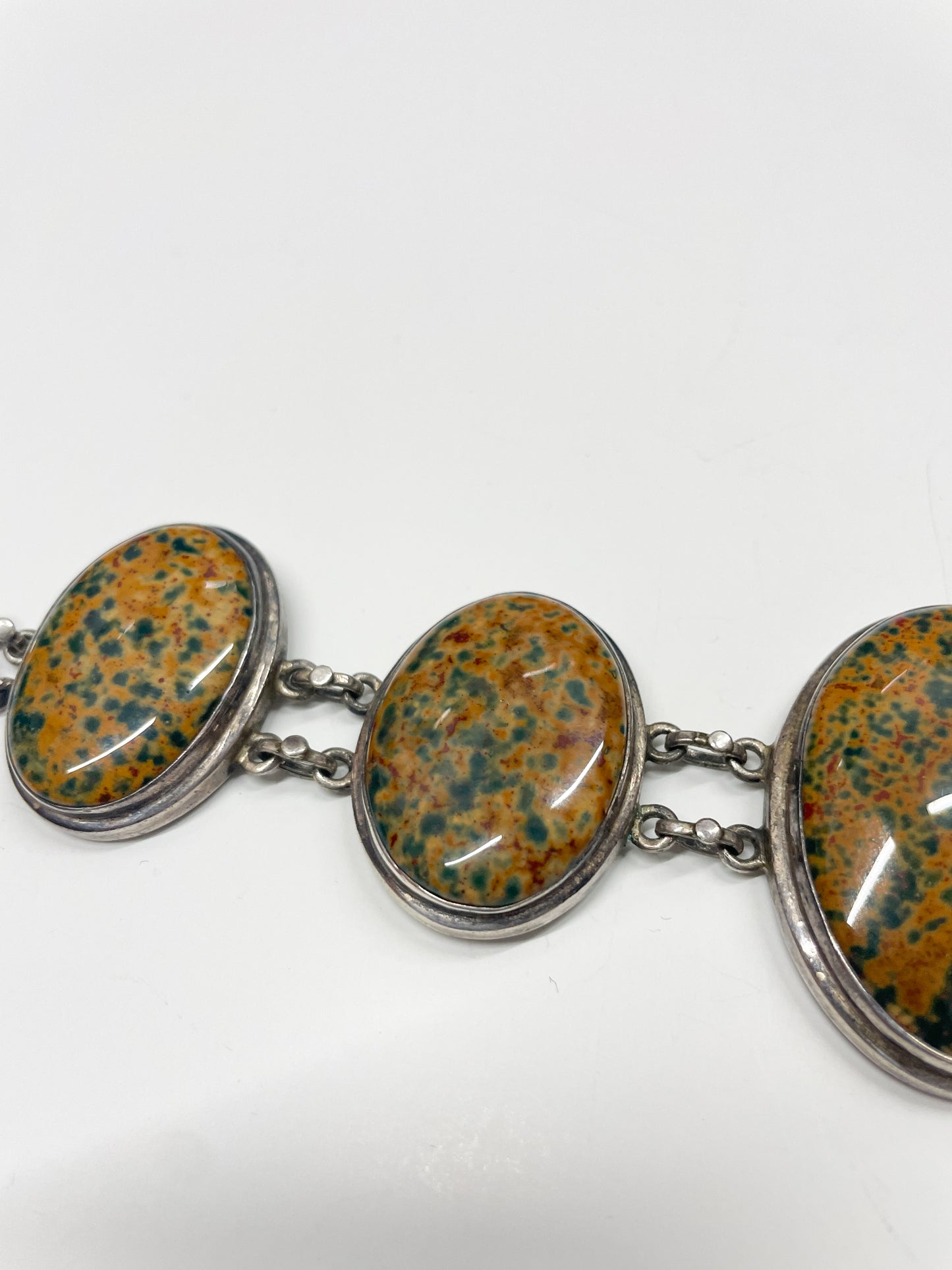 1970s Vintage Sterling and Jasper 5 Ovals Bracelet