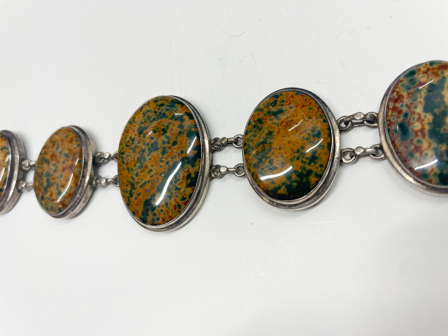 1970s Vintage Sterling and Jasper 5 Ovals Bracelet