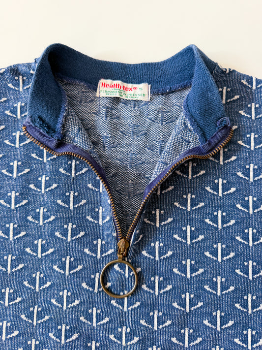 1970s Vintage Kids Anchor Knit Circle Zipper Shirt by Health-Tex
