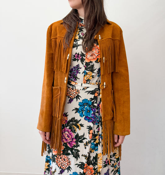 1970s Vintage Stunning Suede Fringe Hippie Jacket