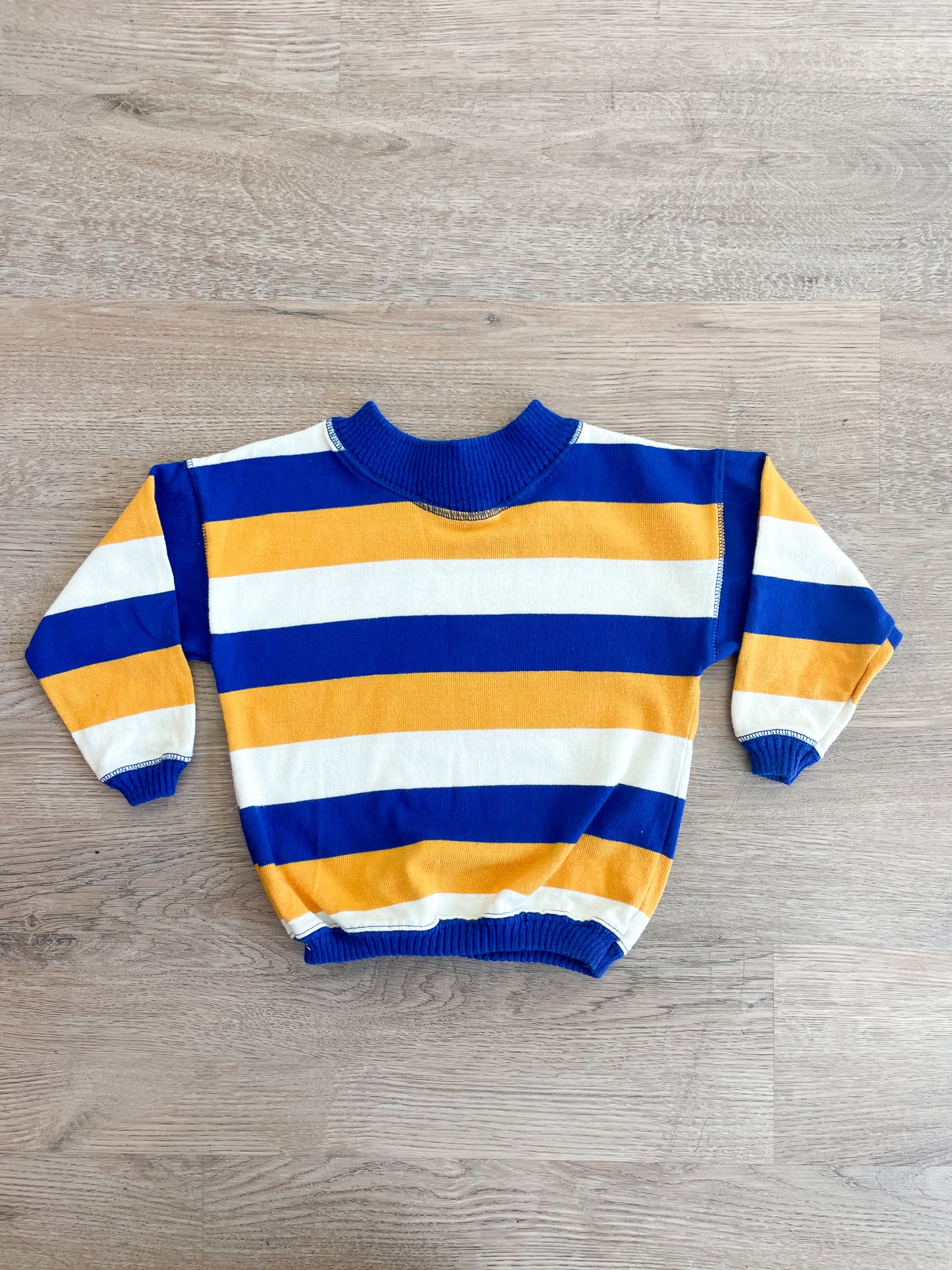 1980s Vintage Health-Tex Maize and Blue Striped Toddler Kids Crewneck