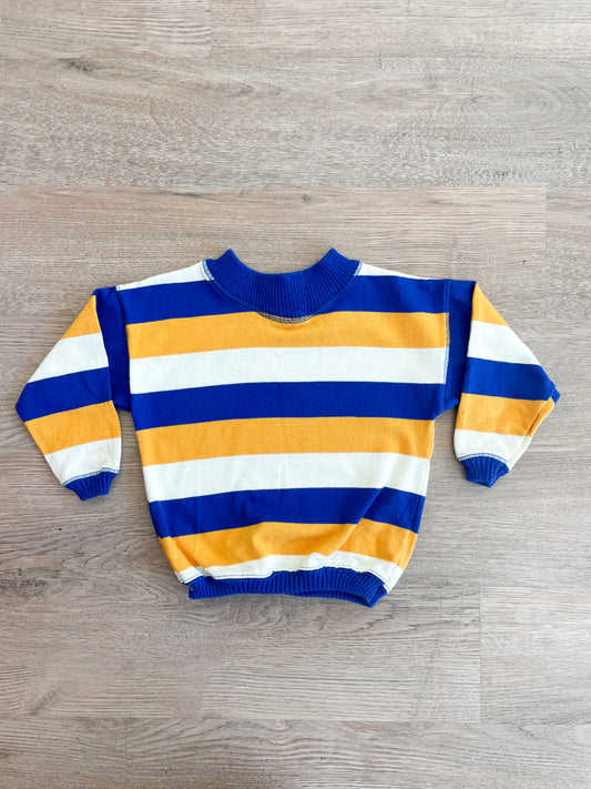 1980s Vintage Health-Tex Maize and Blue Striped Toddler Kids Crewneck