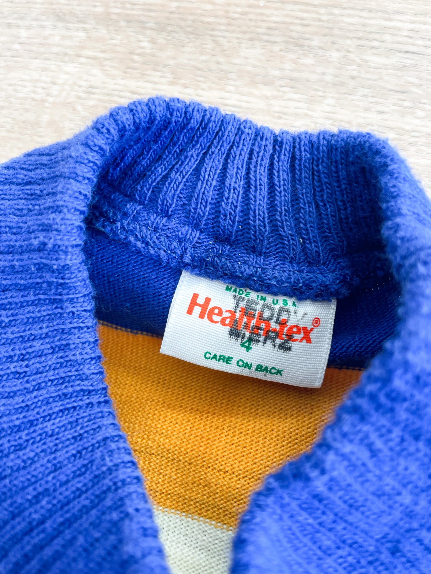 1980s Vintage Health-Tex Maize and Blue Striped Toddler Kids Crewneck