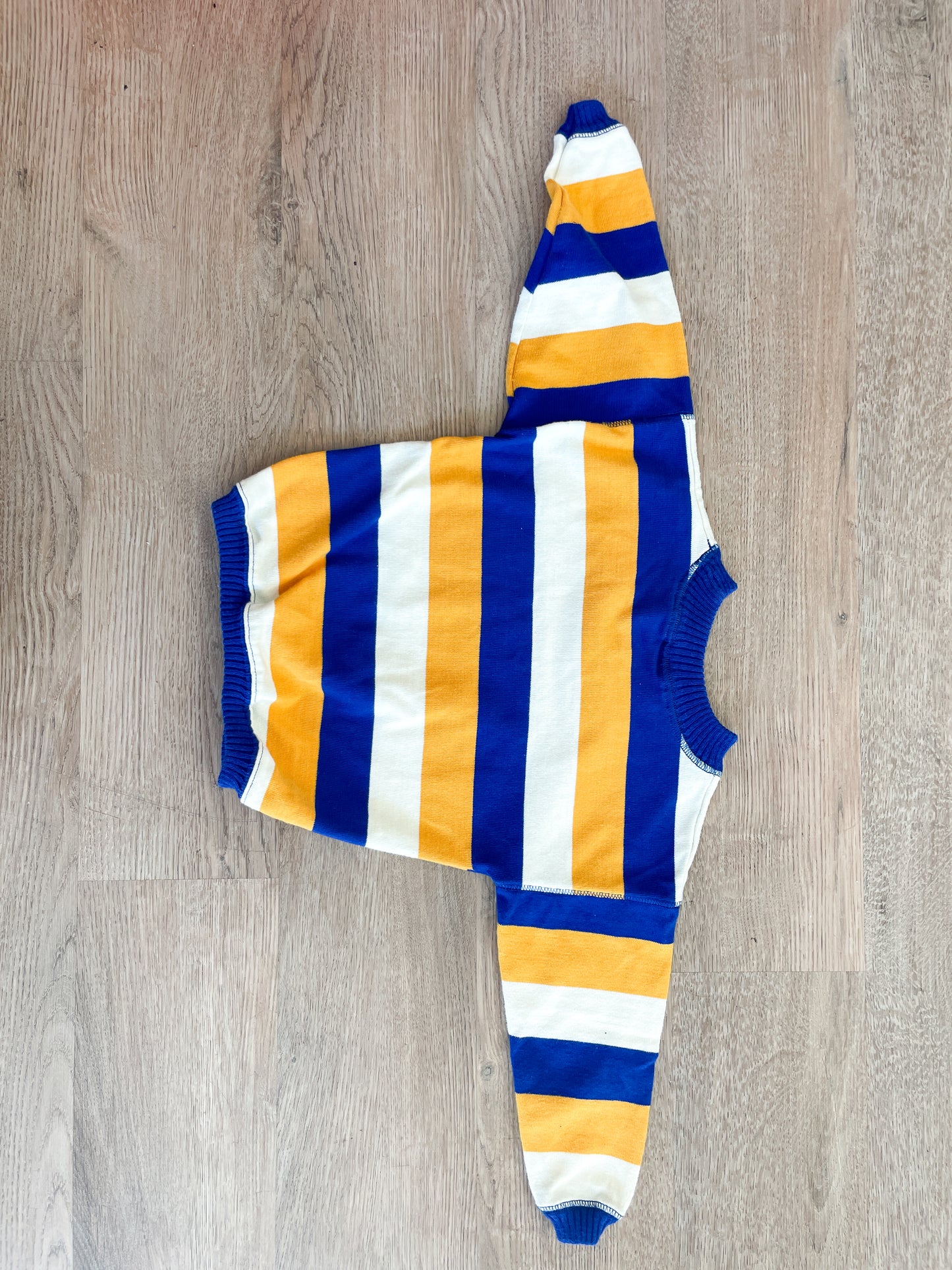 1980s Vintage Health-Tex Maize and Blue Striped Toddler Kids Crewneck