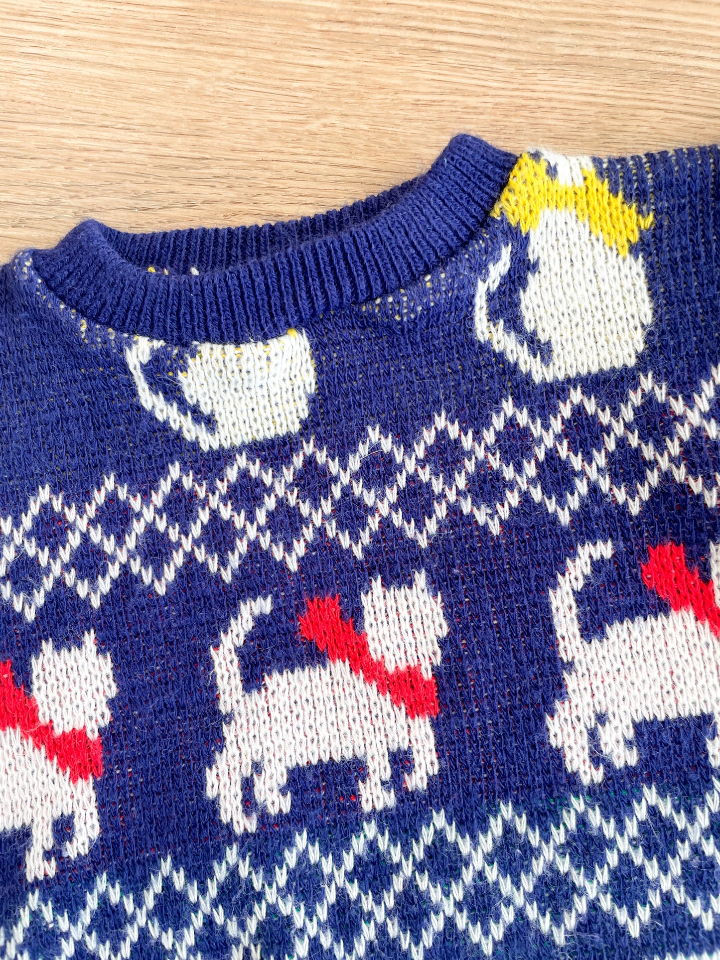 1980s Vintage Kitty Cats with Bows and Scarves Puff Sleeve Toddler Kids Knit Sweater
