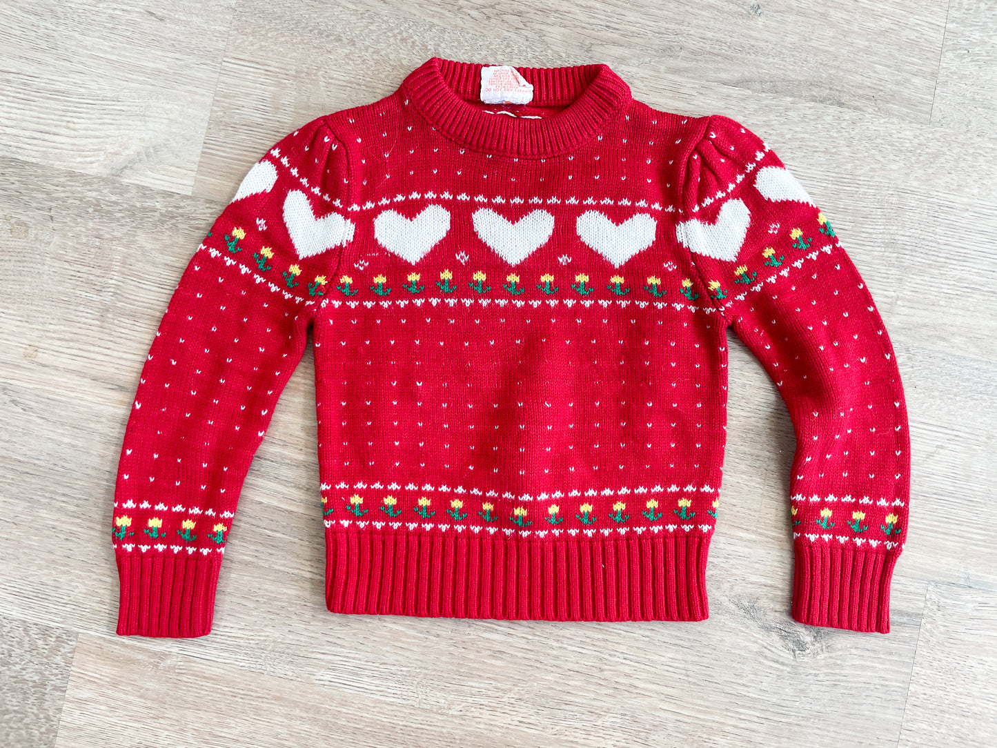 1980s Vintage Hearts and Flowers Toddler Kids Knit Sweater