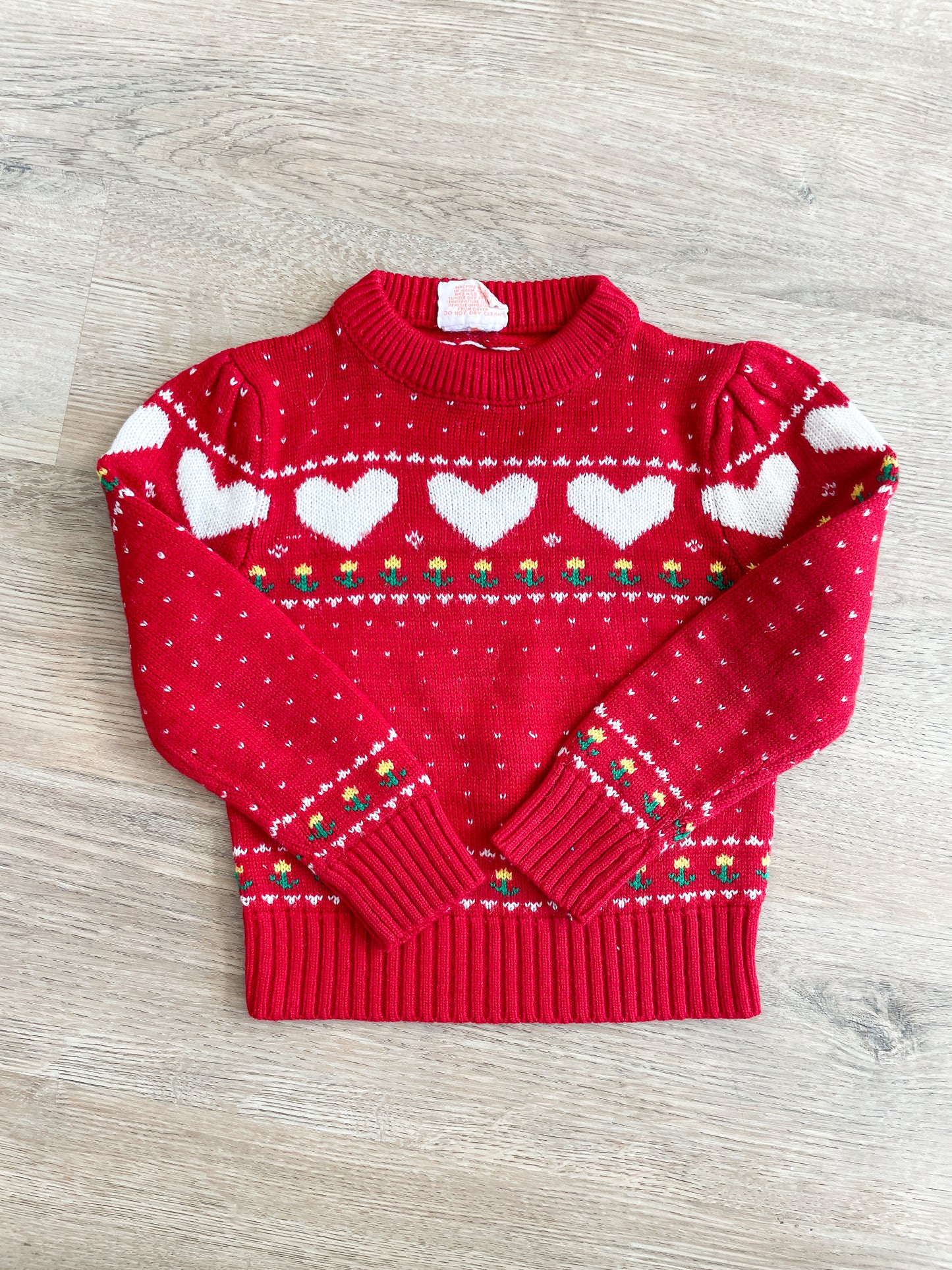 1980s Vintage Hearts and Flowers Toddler Kids Knit Sweater