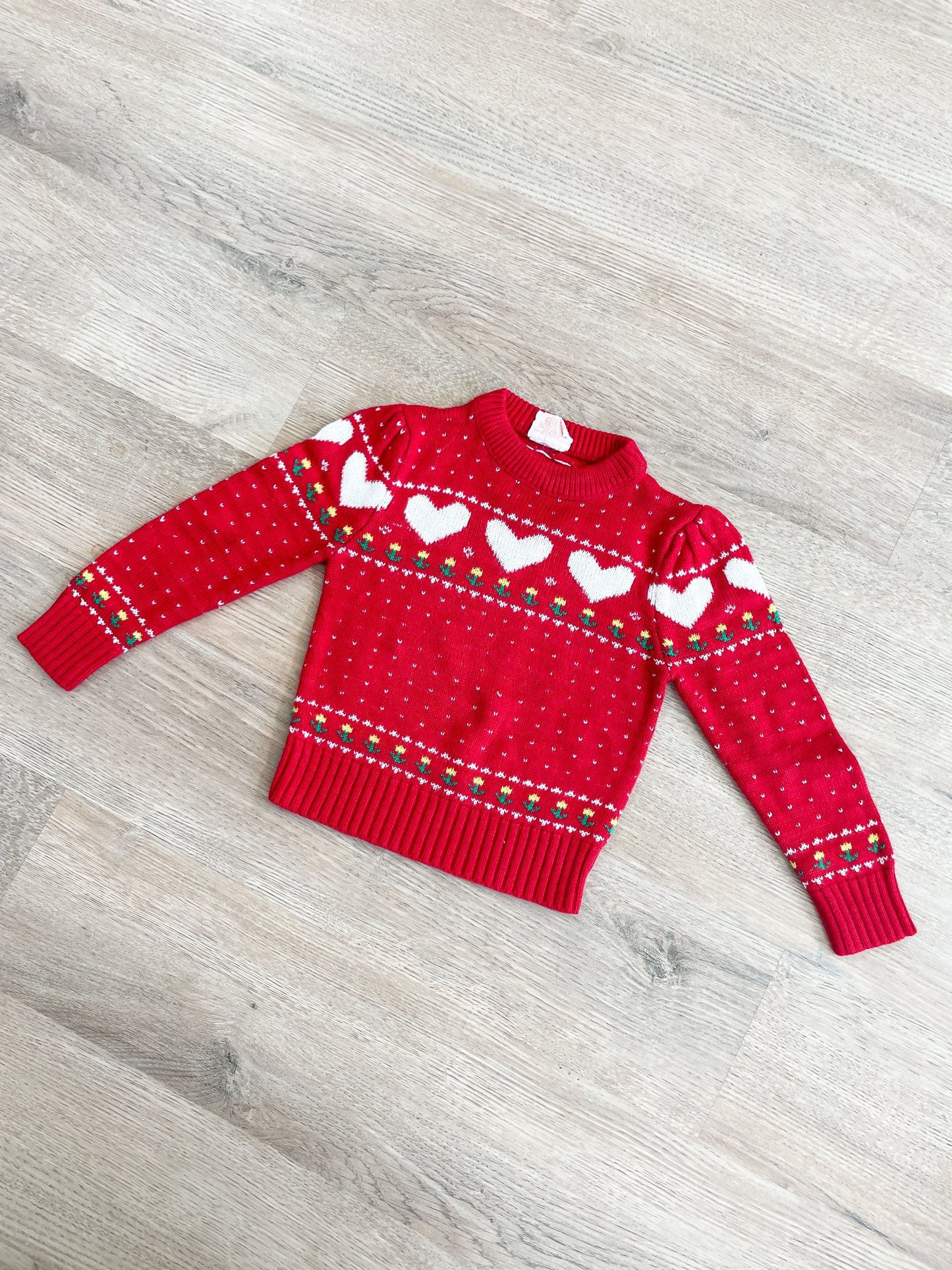 1980s Vintage Hearts and Flowers Toddler Kids Knit Sweater