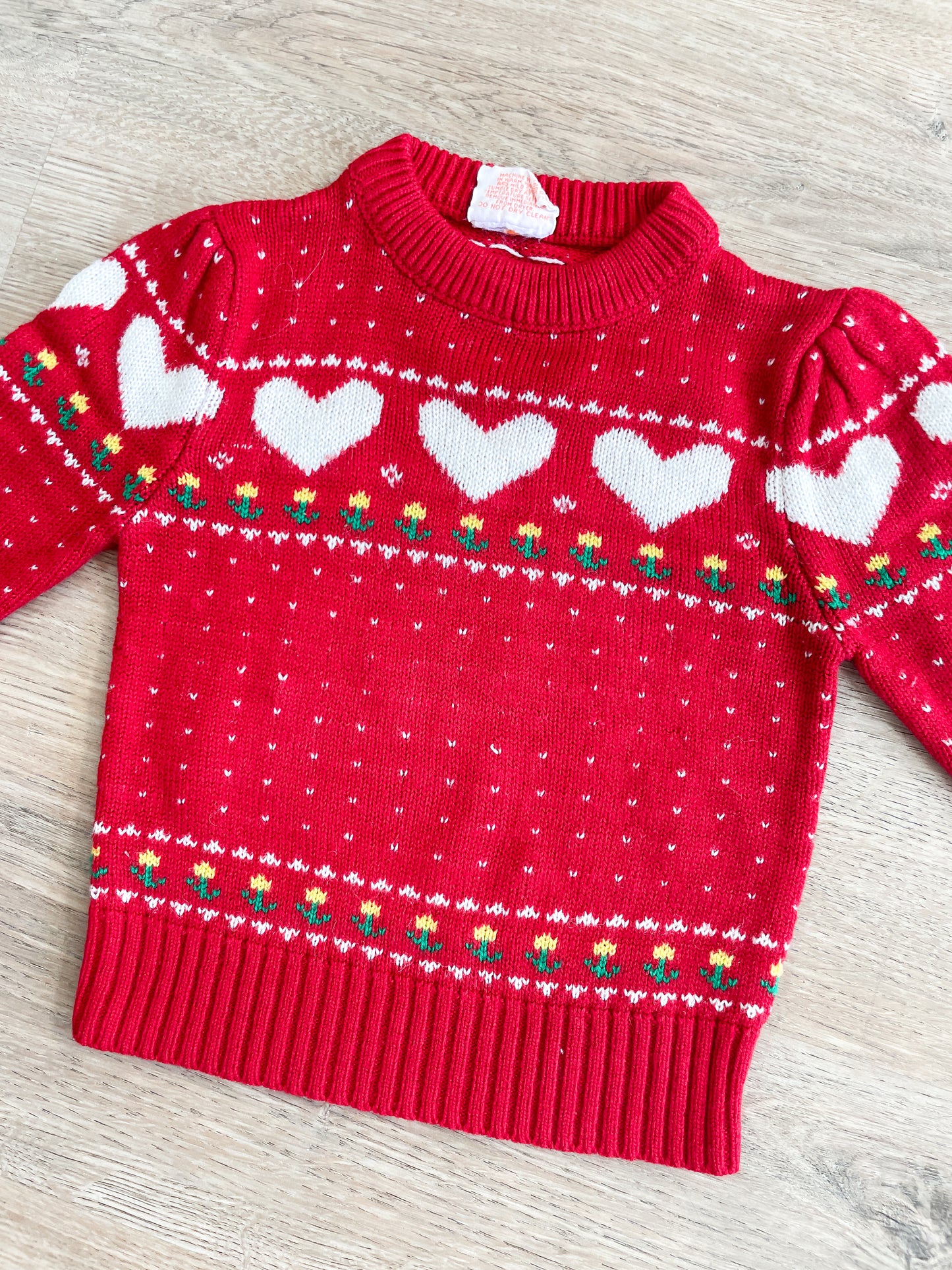 1980s Vintage Hearts and Flowers Toddler Kids Knit Sweater
