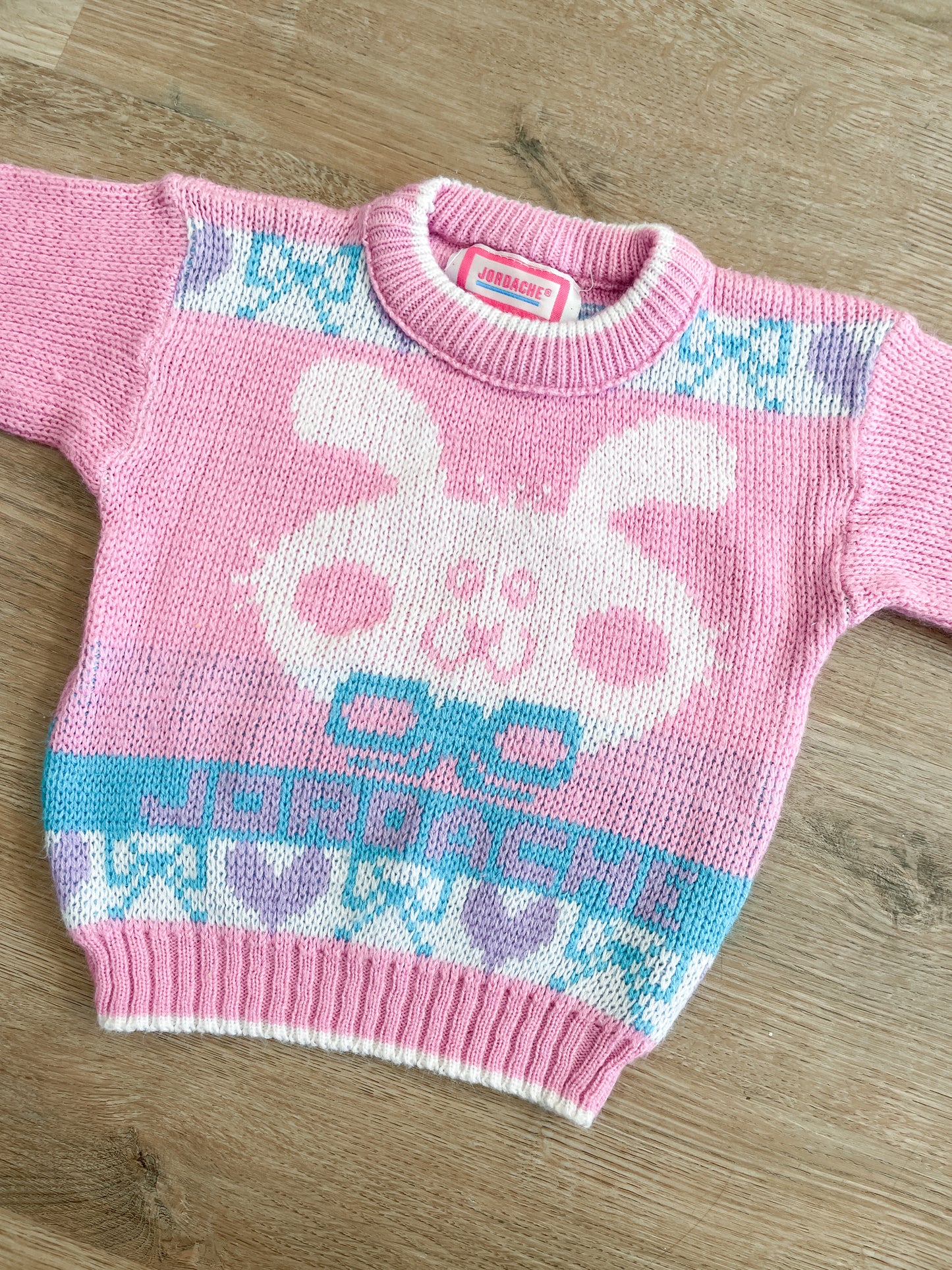 1990s Vintage Jordache Bunny Logo Pastel Toddler Kids Sweater