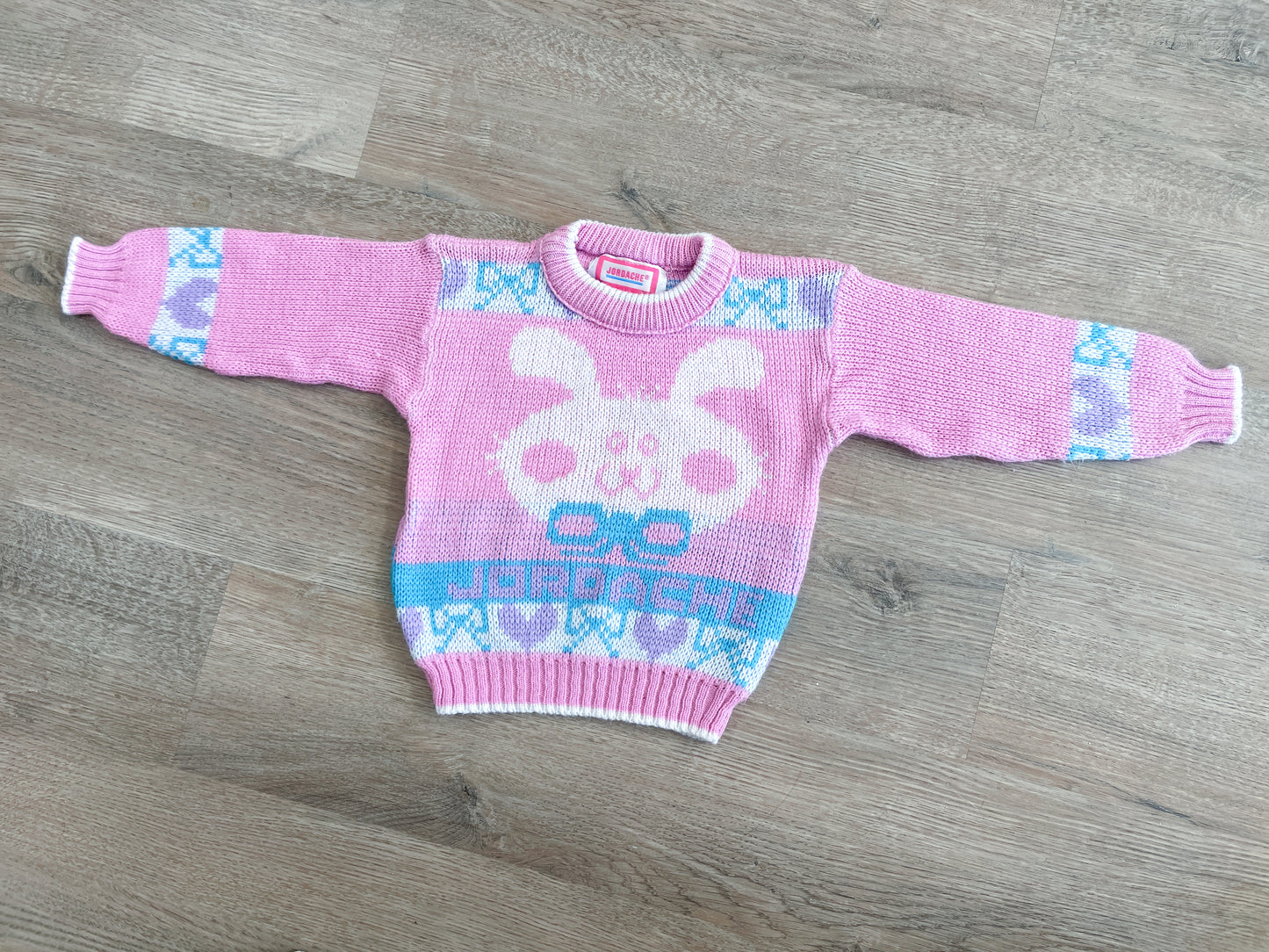 1990s Vintage Jordache Bunny Logo Pastel Toddler Kids Sweater