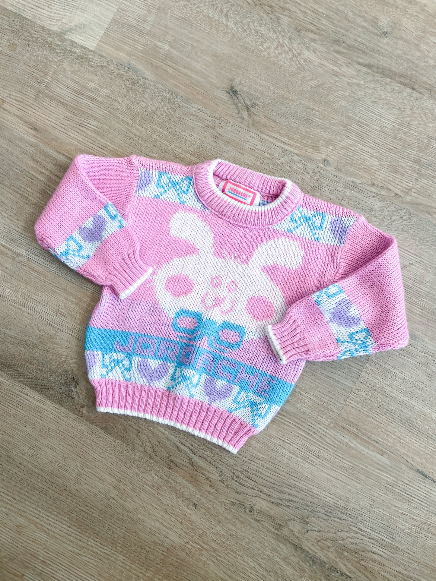 1990s Vintage Jordache Bunny Logo Pastel Toddler Kids Sweater