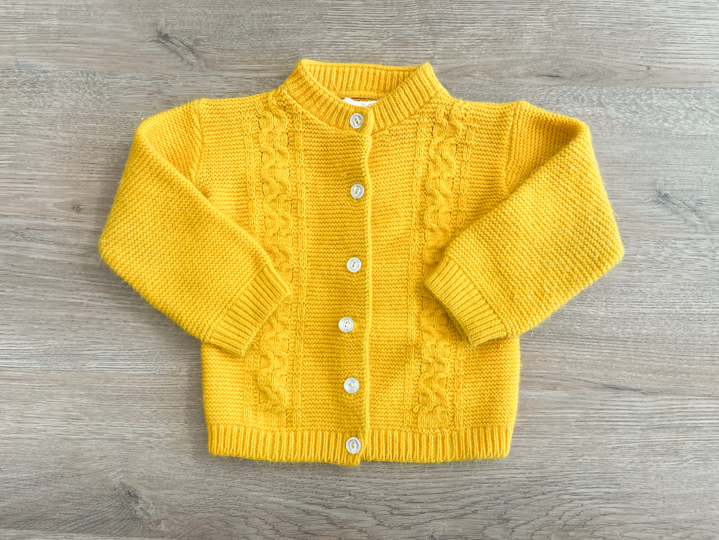 1960s Vintage Mustard Yellow Acrylic Cable Knit Kids Sweater