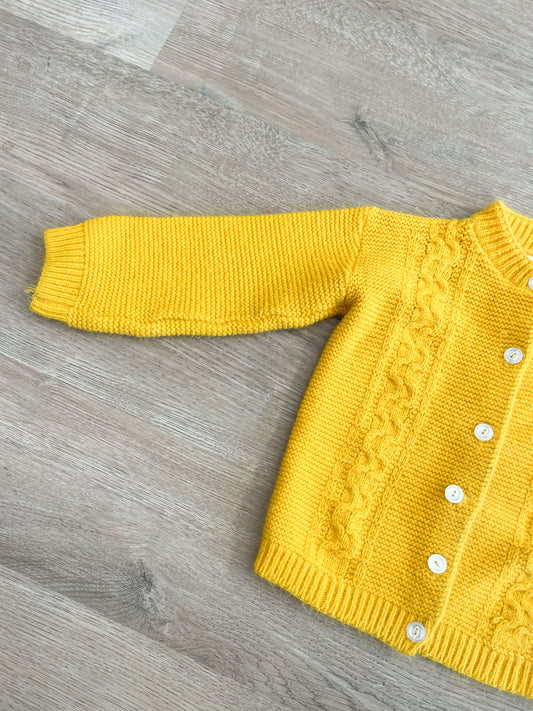 1960s Vintage Mustard Yellow Acrylic Cable Knit Kids Sweater
