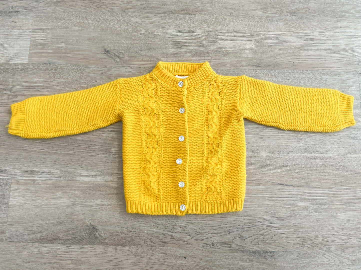 1960s Vintage Mustard Yellow Acrylic Cable Knit Kids Sweater