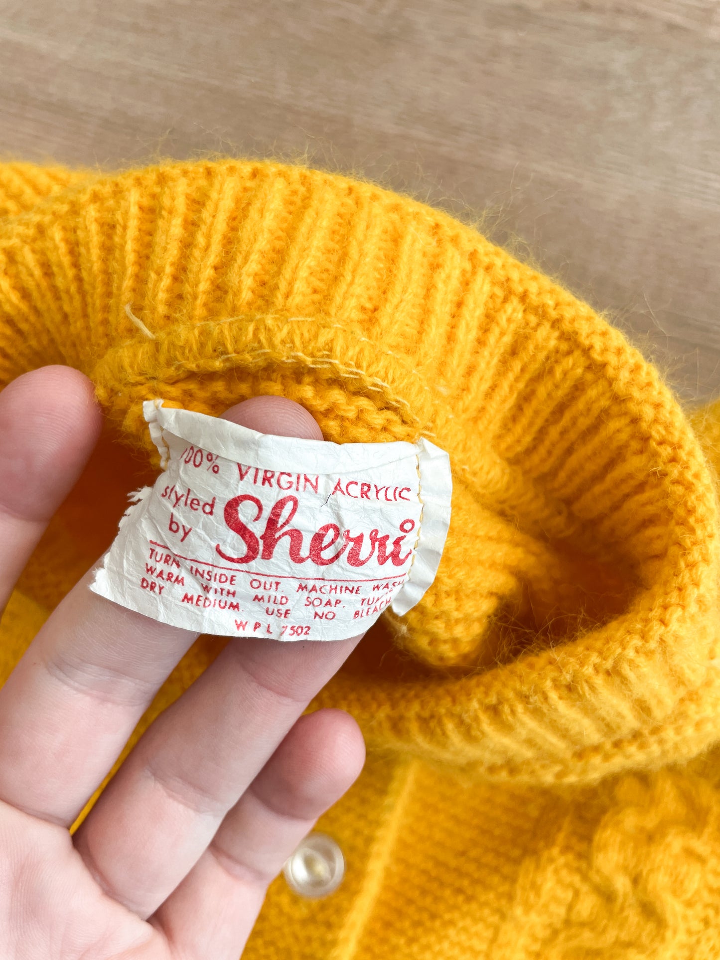 1960s Vintage Mustard Yellow Acrylic Cable Knit Kids Sweater