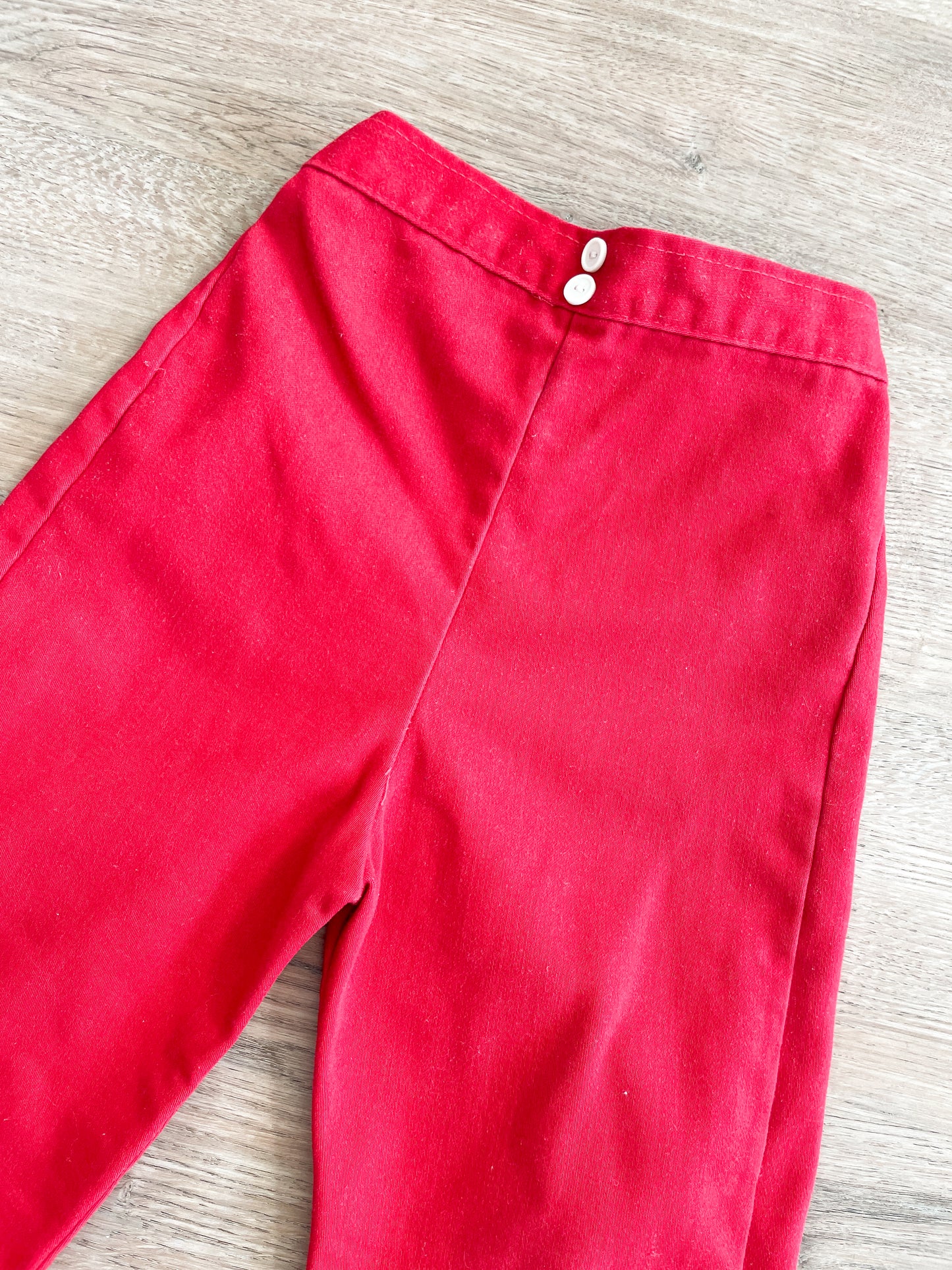 1970s Vintage Red Cherry Knee Patch Kids Bellbottom Pants