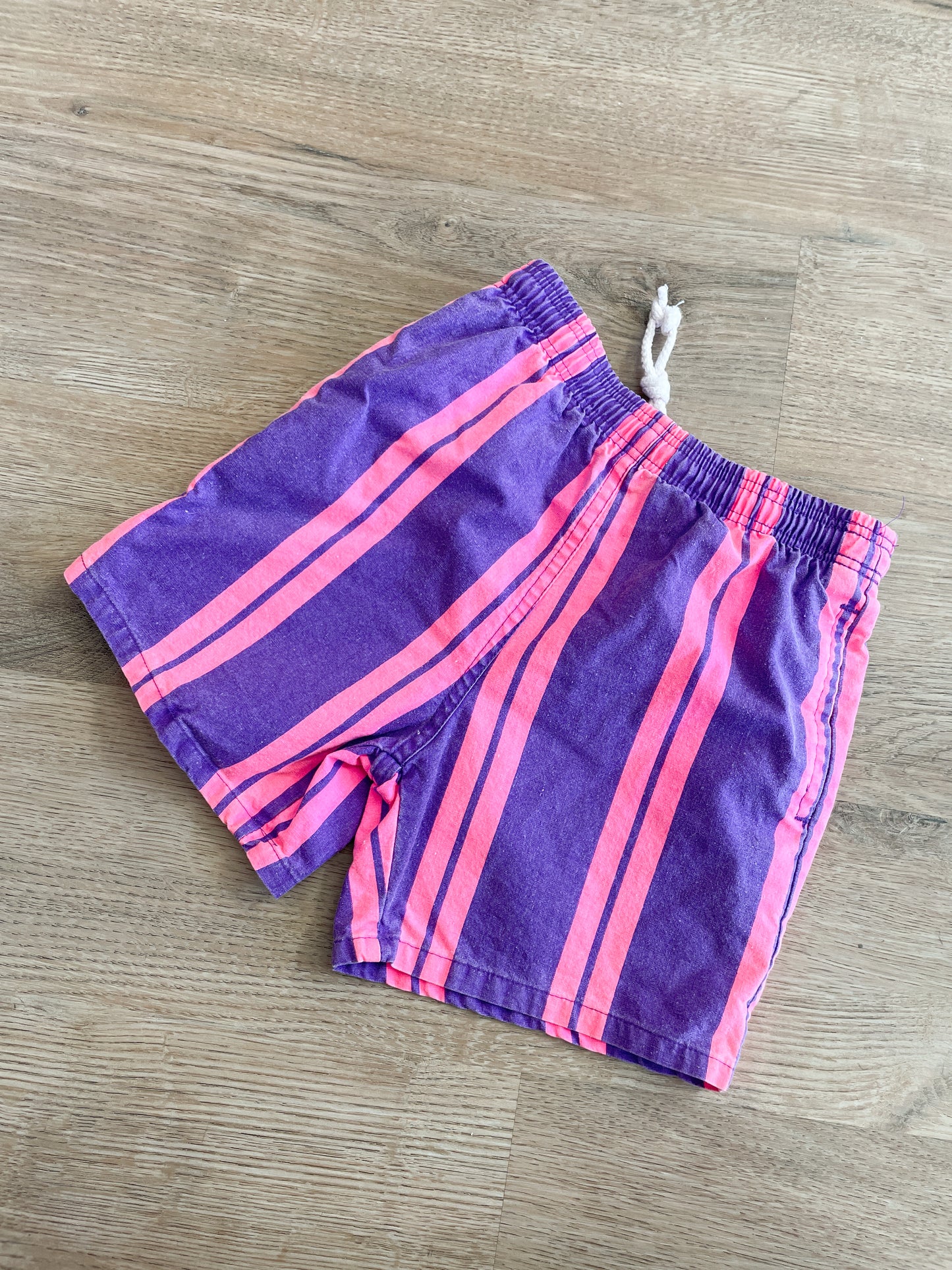 1980s Vintage Castaways Pink Purple Stripe Kids Swim Shorts