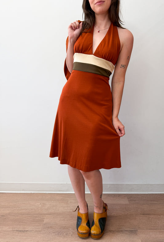 1970s Vintage Canyon Tones Halter Dress and Jacket Set
