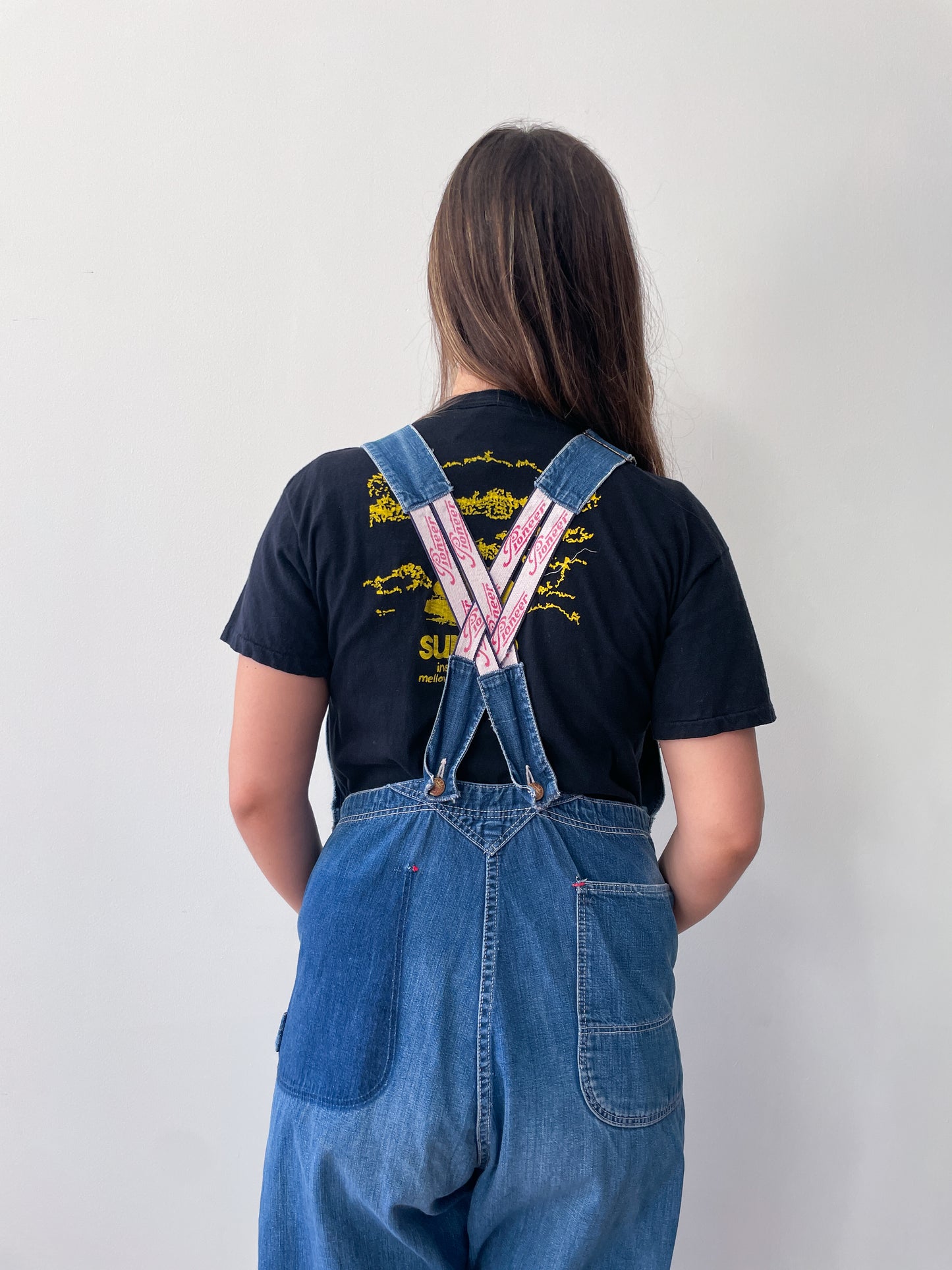 1930s - 1940s Vintage Pioneer Denim Patched Up Thrashed Overalls