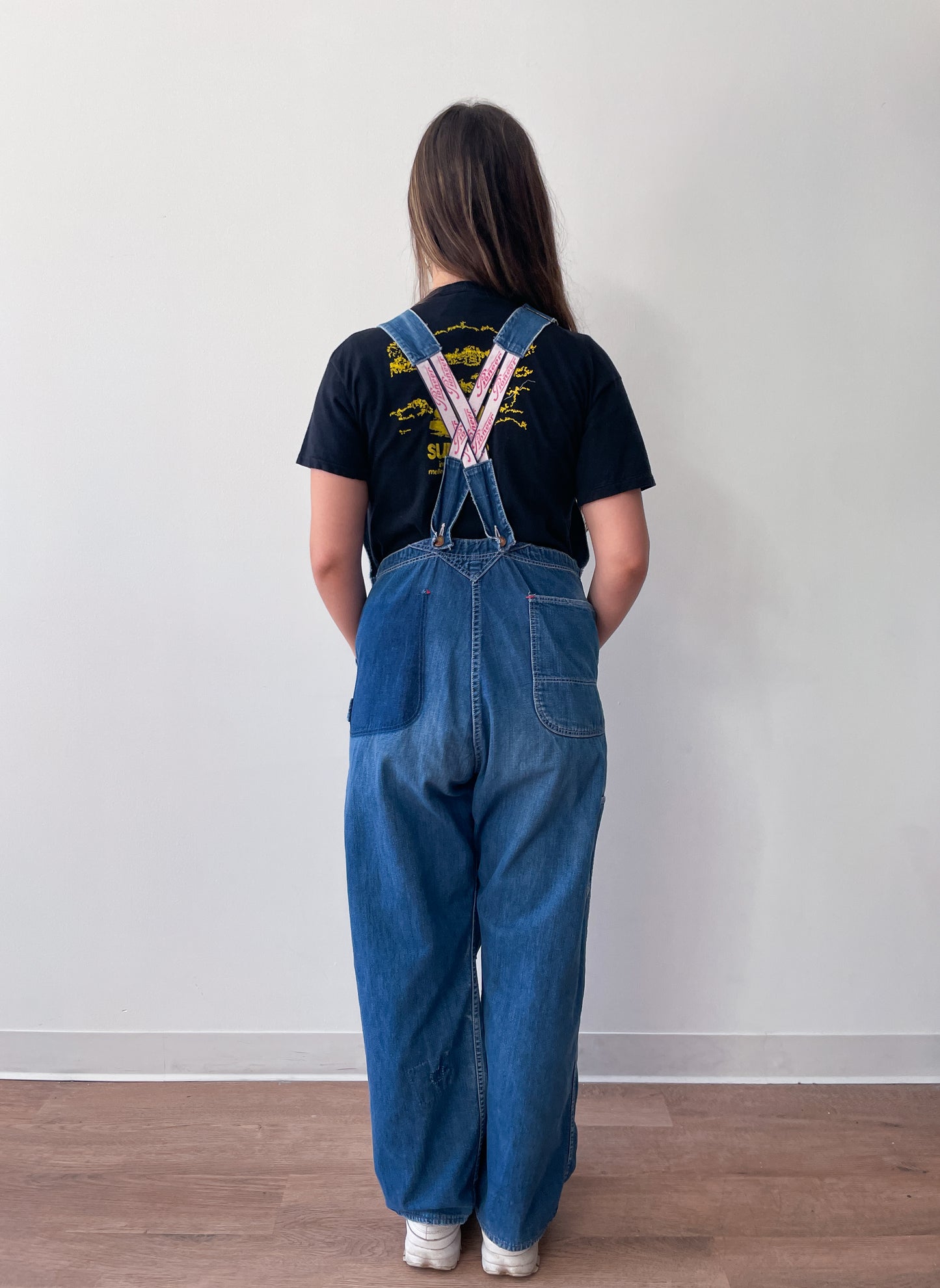1930s - 1940s Vintage Pioneer Denim Patched Up Thrashed Overalls