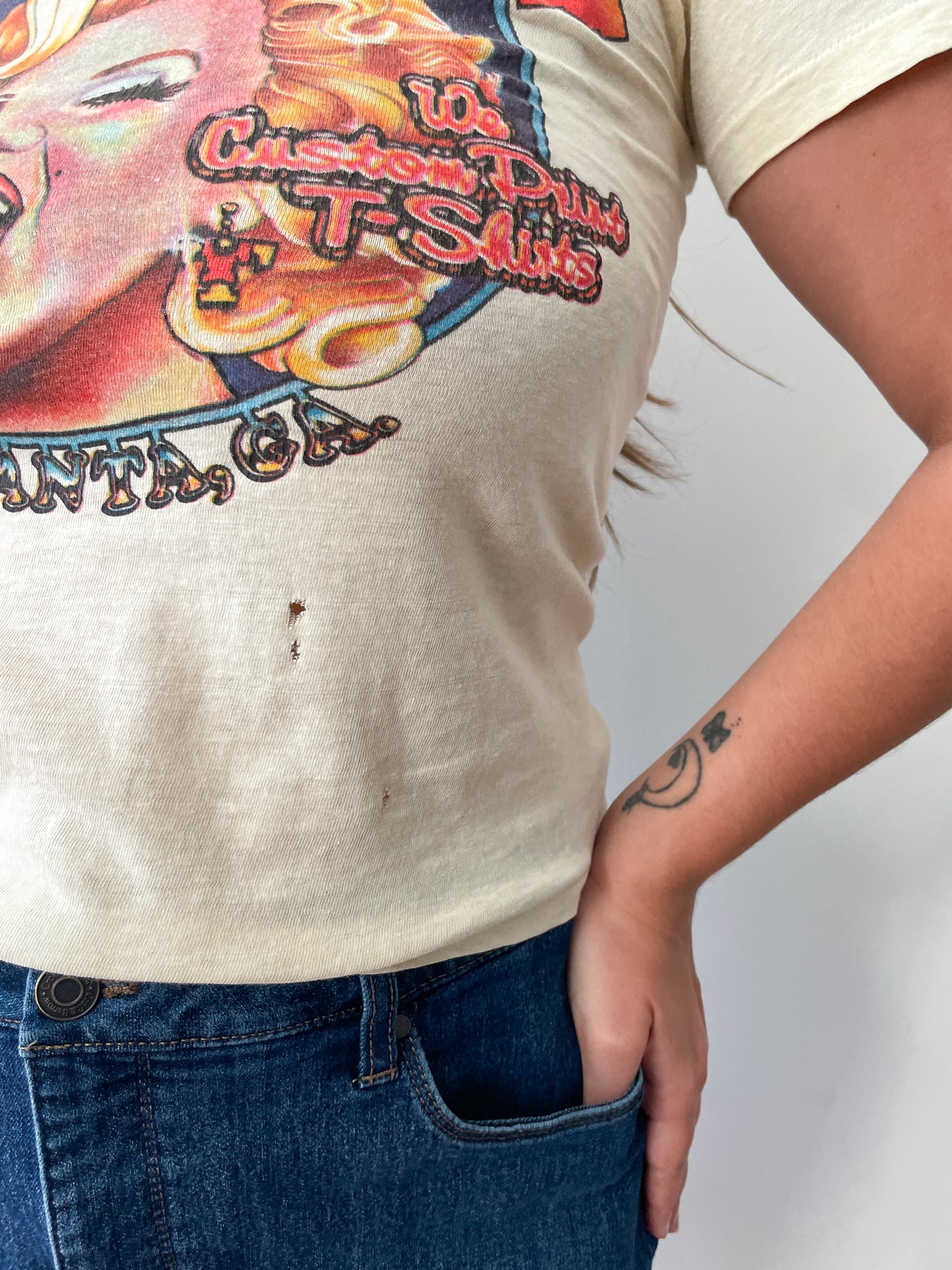 1970s Vintage "The T-Shirtery" Custom Printed Tee Shirts Promo Tee featuring Marilyn Monroe