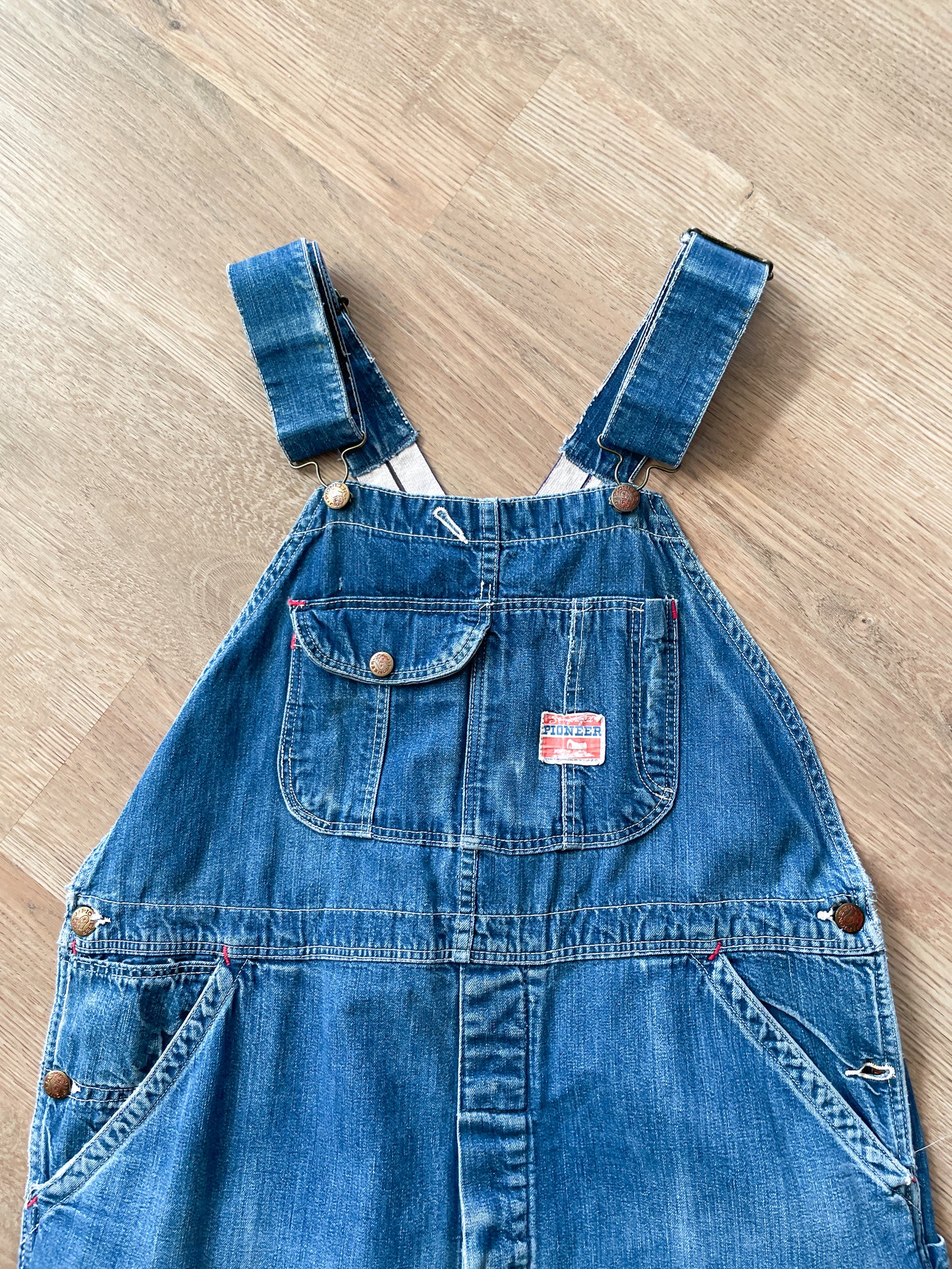 1930s - 1940s Vintage Pioneer Denim Patched Up Thrashed Overalls