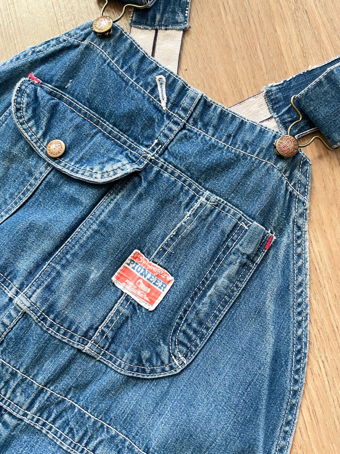 1930s - 1940s Vintage Pioneer Denim Patched Up Thrashed Overalls