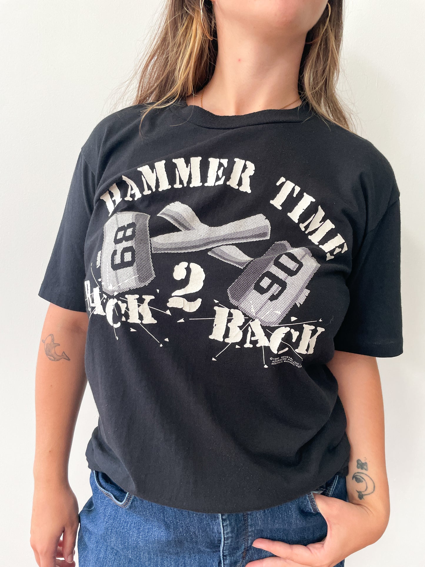 1990s Vintage Hammer Time Back to Back Champions Detroit Pistons Tee Shirt