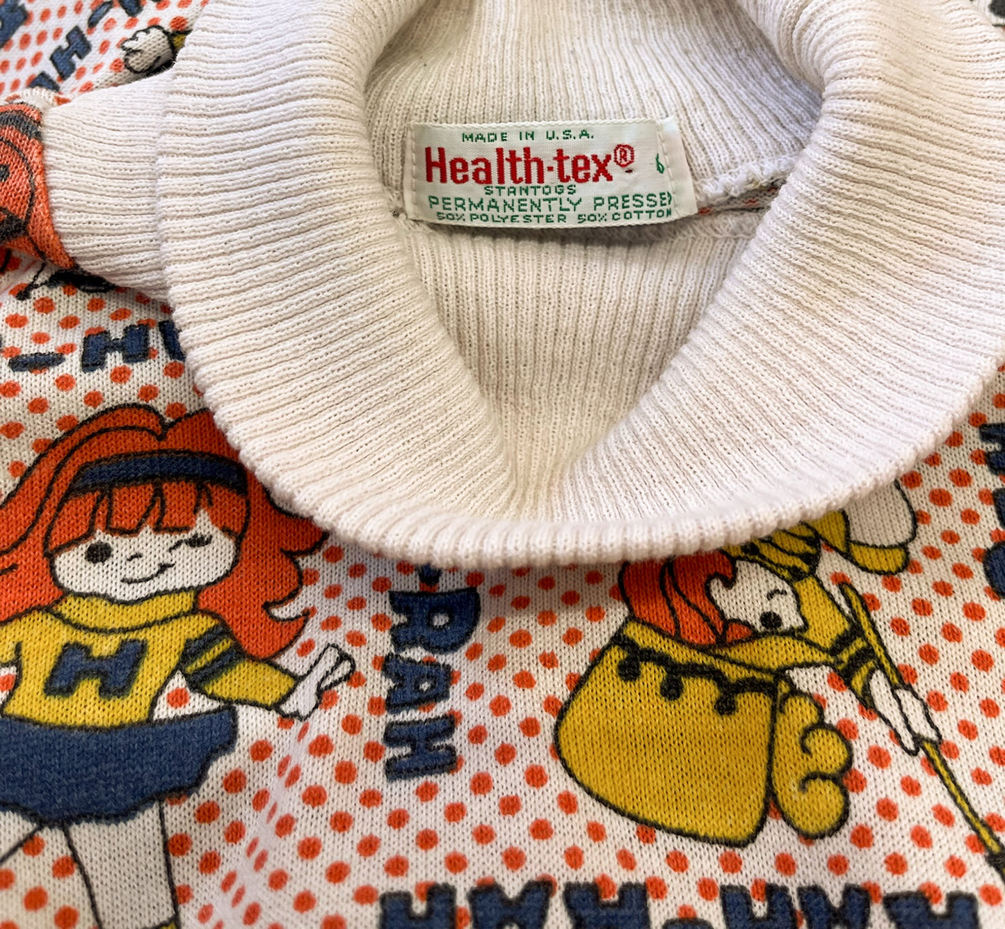 1970s Vintage Kids School Spirit Novelty Print Turtleneck