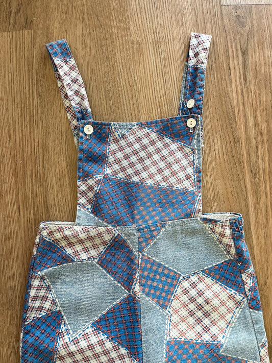 1970s Vintage Kids Patchwork Print Overalls