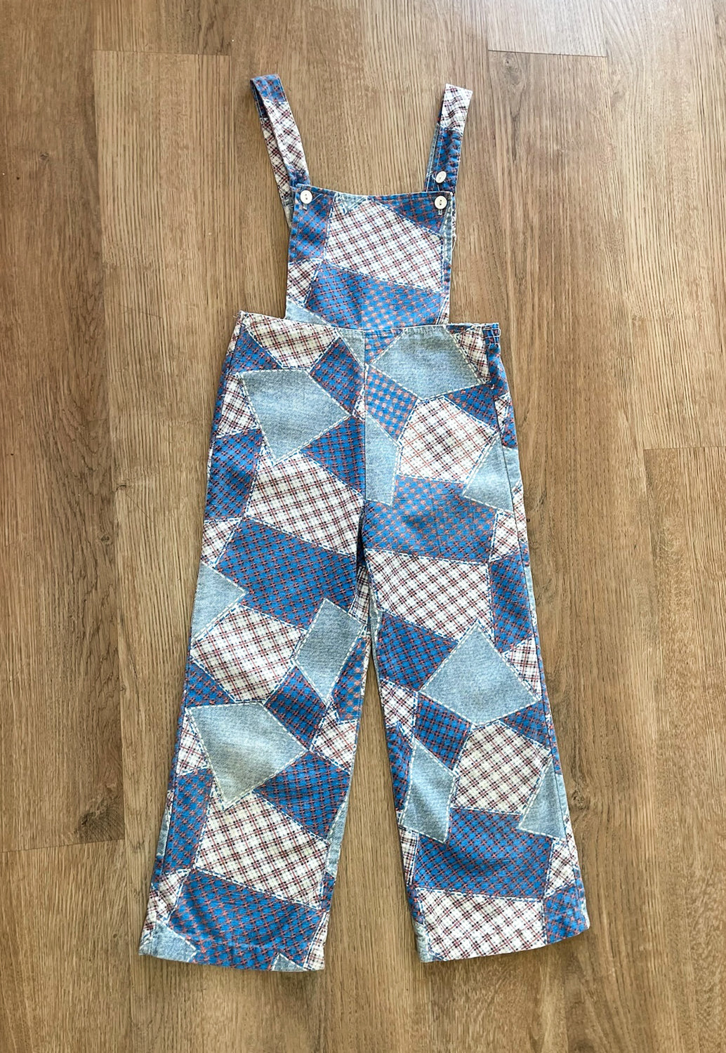 1970s Vintage Kids Patchwork Print Overalls