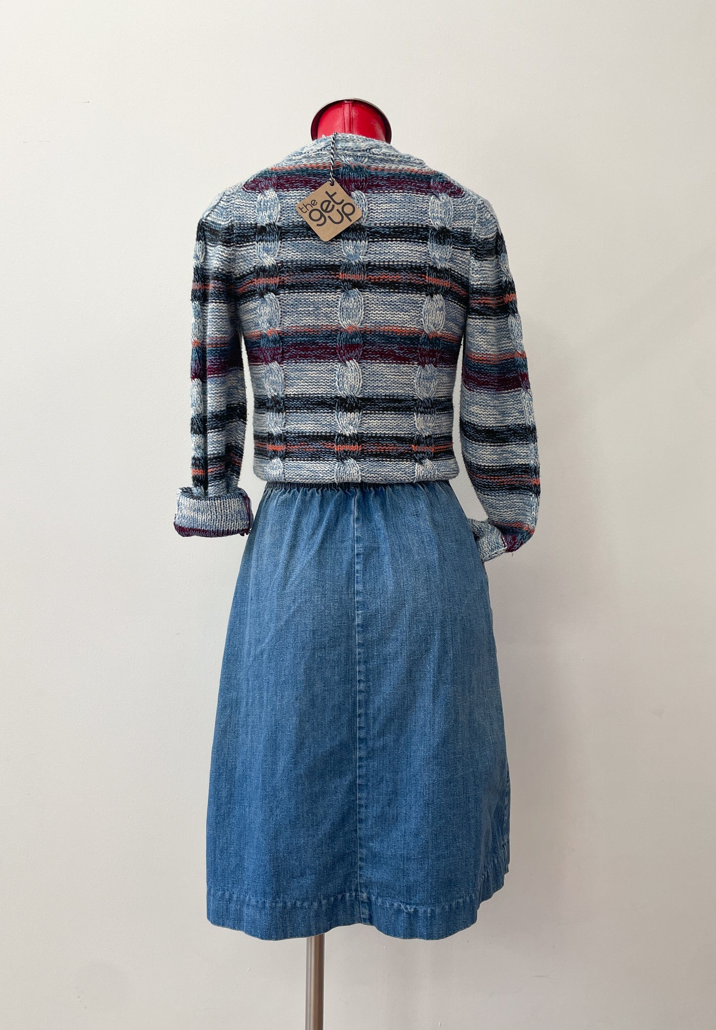1970s Vintage Snap Front Elastic Waist Jean Skirt