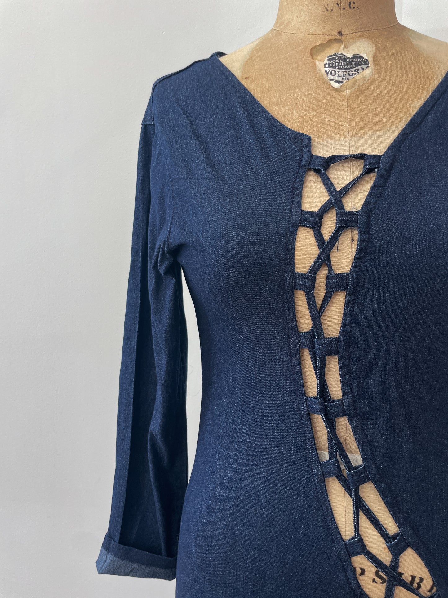 2000s Y2K Sexy Stretchy Lace Up Dark Denim Jumpsuit