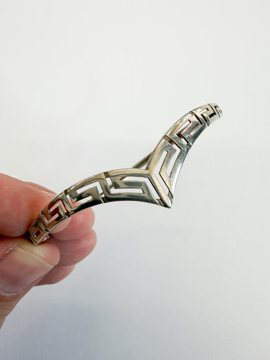 1980s Vintage Sterling Greek Key Cuff Bracelet
