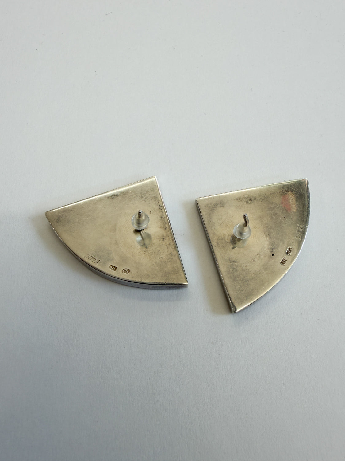1990s Vintage Sterling Baltic Amber Inlay Abstract Earrings