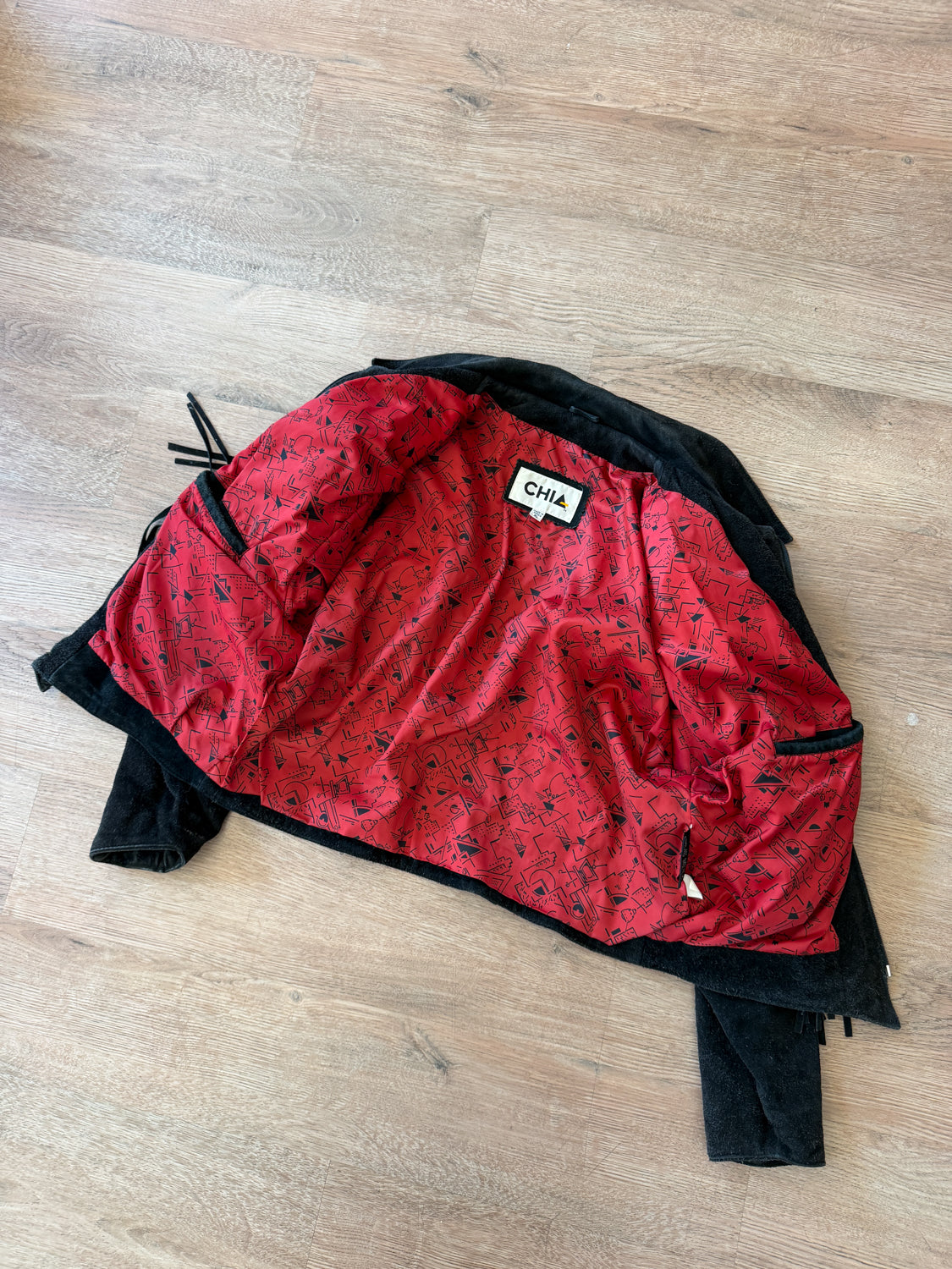 1980s Vintage Black Suede Leather Embossed Reptile Zip Up Fringe Jacket