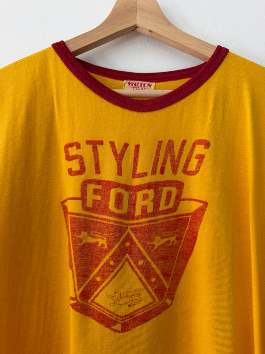 1950s Vintage Styling Ford Motors Dealership Rayon Ringer T-Shirt by Wilton